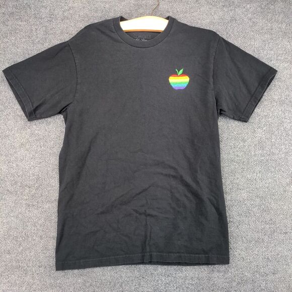 Riot Society Mens Apple Rainbow T-Shirt Black Medium Embroidered Logo - Picture 2 of 12